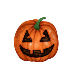 Halloween pumpkin with scared, horror and smile face, vector in watercolor style.