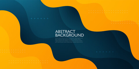 Dark blue background with orange geometric wave business banner design. Creative banner design with wave shapes and lines for template. Simple horizontal banner. Eps10 vector - obrazy, fototapety, plakaty