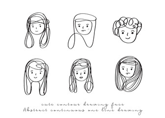 Abstract continuous one line drawing, woman face. Modern style portrait. Vector illustration,Fashion One line drawing women faces