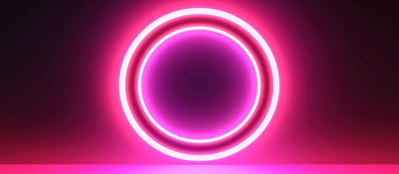 Neon pink lighting round frame. Dark background Vector stock illustration for poster