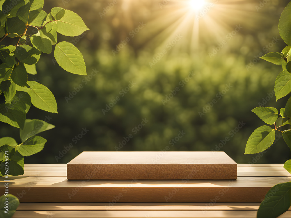 Poster realistic-podium-in-a-minimal-nature-setting-during-summer-for-a-stock-photo-sunlight-casting-soft
