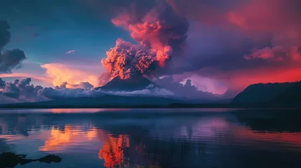 Zelfklevend Fotobehang A volcano erupting with lava coming out of the top generative ai art © MstRoksana