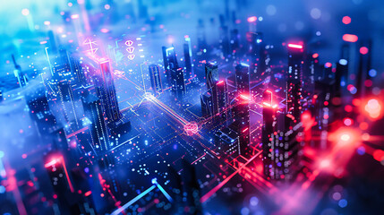 Urban Digital Network, Cityscape Illuminated by Technology, The Future of Connectivity and Architecture