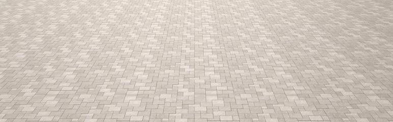Foto op Canvas Perspective block pavement or herringbone brick tile floor walkway. Perspective concrete block pavement. City sidewalk block or the pattern of stone block paving.  © POSMGUYS