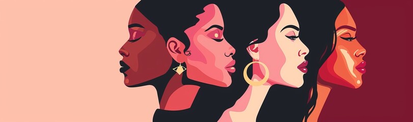 Empowering Feminist Clipart: Women in Saturated Colorism, Light Pink and Dark Crimson Palette, Minimal Retouching, Shaped Canvas, Emotionally Complex, Dark Amber Accents