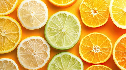 Foto op Plexiglas Citrus fruit slices. Tangerines, tea, orange, allergy, lemon, tangerine, grapefruit, lemonade, vitamin C, juice, sour, aroma, tropics. Generated by AI © Кирилл Макаров