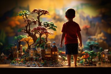 Joyous moment of a kid engrossed in play, creating a world of wonder with vibrant and colorful lego pieces --ar 3:2 --v 5.2 Job ID: 7ba81e5d-4010-4cd4-b3c5-2d49c6be52ac - obrazy, fototapety, plakaty