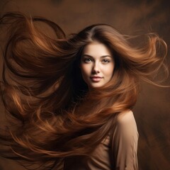Fototapeta premium Beautiful young woman with long flying hair.