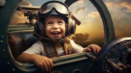 Little boy dreaming to be a pilot.
