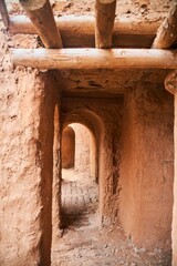 An ancient Asian settlement. Mud-smeared buildings.