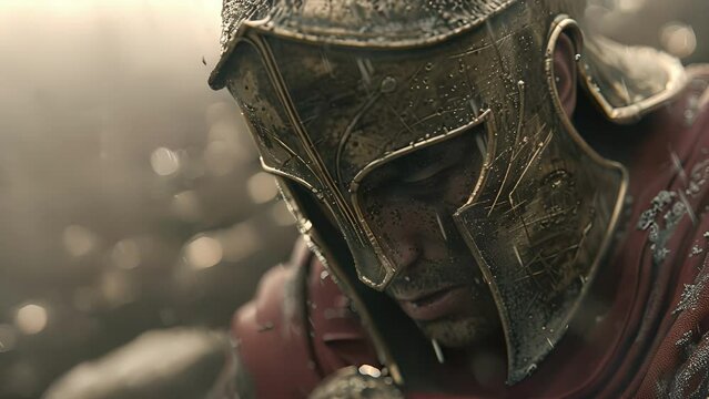 A Spartan Hoplite mourns the loss of a fallen comrade carrying his body back from the battlefield with a heavy heart. He knows that the fallen warrior will be remembered forever