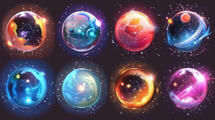 universe brilliant cosmic glossy sphere cosmos galaxy elements interface shine magic icons crystal ai generated high quality image