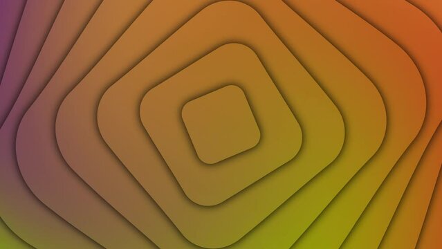 Twirling spiral layered vector shape 2D animation turning with background colour gradient abstract pattern colour orange green