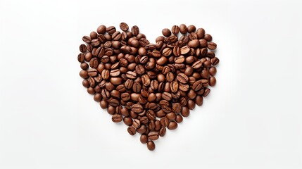 Heartful Aroma: Coffee Beans in Heart Shape on White Background