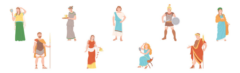 Ancient Roman People Character in Traditional Garment Vector Set