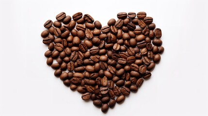 Obraz premium Heartful Aroma: Coffee Beans in Heart Shape on White Background