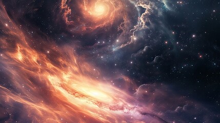 Obraz premium Space background with galaxy. Stellar, celestial bodies, cosmic exploration, deep space discovery, universe mysteries, cosmic phenomena, starlight. Generated by AI