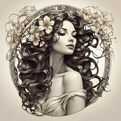 Art Nouveau, A painting of a woman with flowers and butterflies