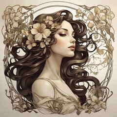 Art Nouveau, A painting of a woman with flowers and butterflies