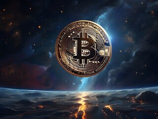 Earth and Bitcoin in Space: A Cosmic Scene