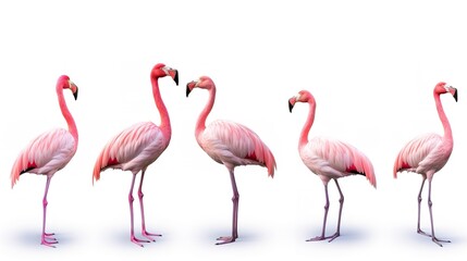 Elegant Flamingo: Set of Flamingo Bird Animal Photos Isolated on White