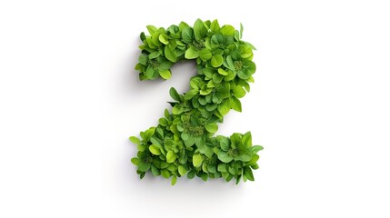Botanical Harmony: Floral Layout with Number 2 Made from Fresh Green Leaves