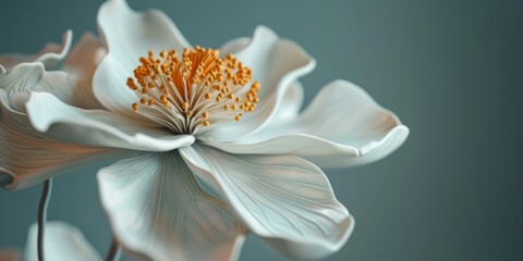 Close-up flor blanca con grandes pistilos  - obrazy, fototapety, plakaty