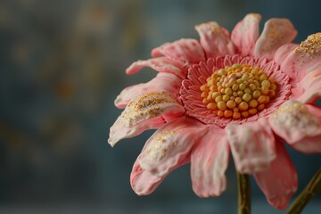 Close-up flor rosa con grandes pistilos 