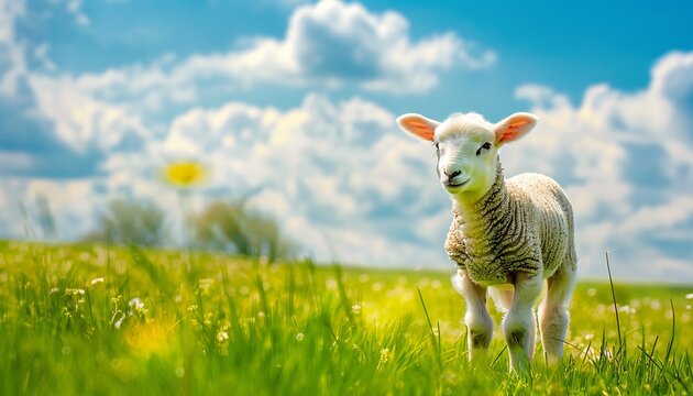 A Sheep in the Field on a Sunny Day Generative AI