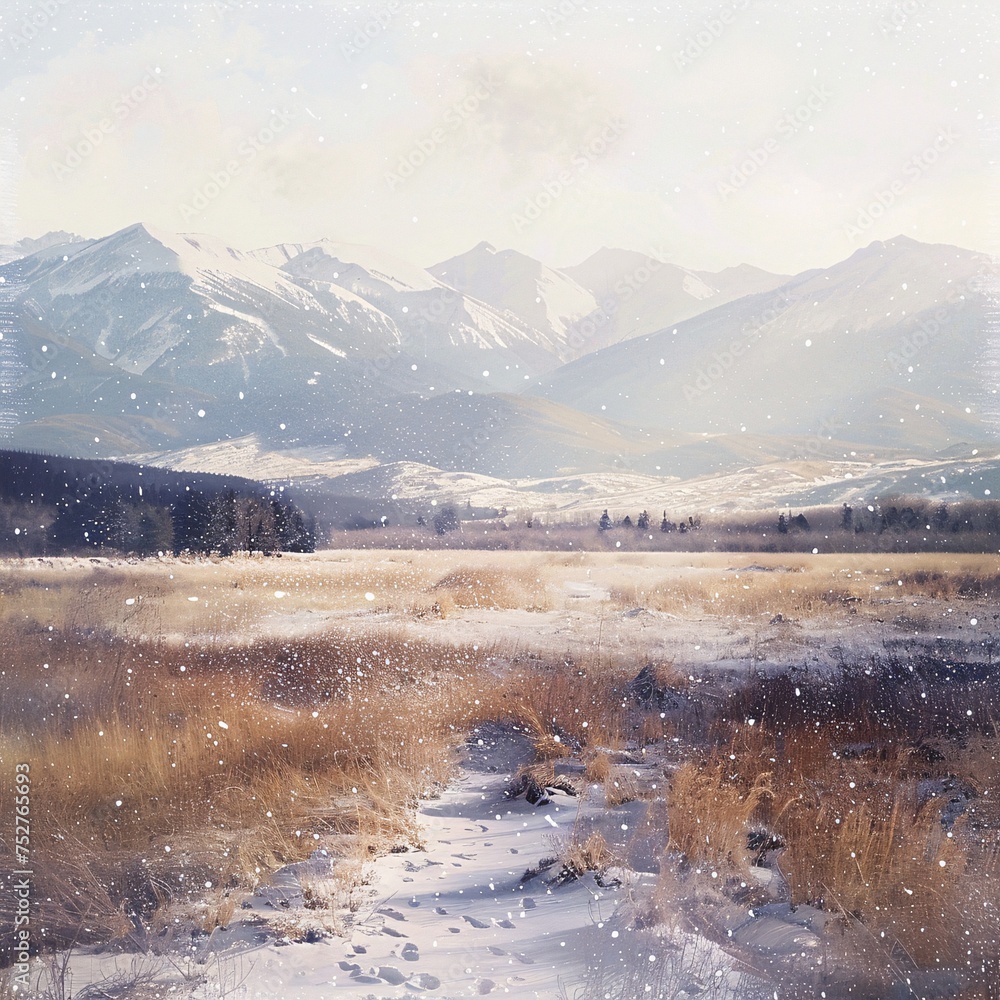 Poster snowy path in the mountains generative ai