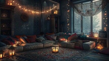 A Cozy Winter Night in a Modern Living Room Generative AI