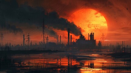 Sunset over a Smog-filled City A Glimpse into the Future of Urban Living Generative AI