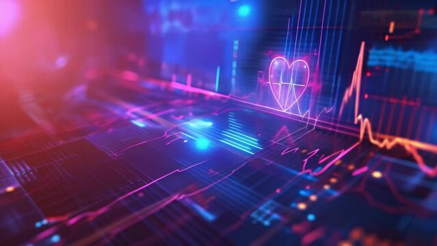 A holographic chart depicting trends and fluctuations in patients sugar levels pressure and heart rate over time for effective management.