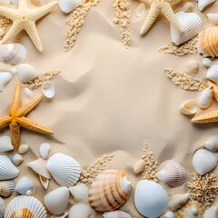 A collection of sea shells including starfish, starfish, and starfish.

