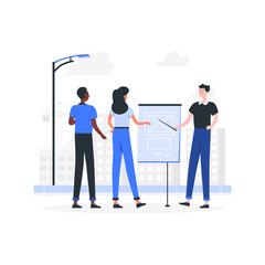 Flat design bussiness meeting with colleagues women and men. bussiness analysis vector illustration