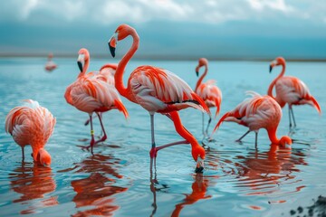 Pink Flamingos in a Blue Lagoon A Monthly Event for Flocking Enthusiasts Generative AI