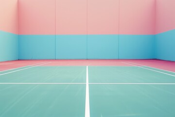 pista de tenis en un recinto cerrado con colores pastel, cancha de tenis aesthetic 