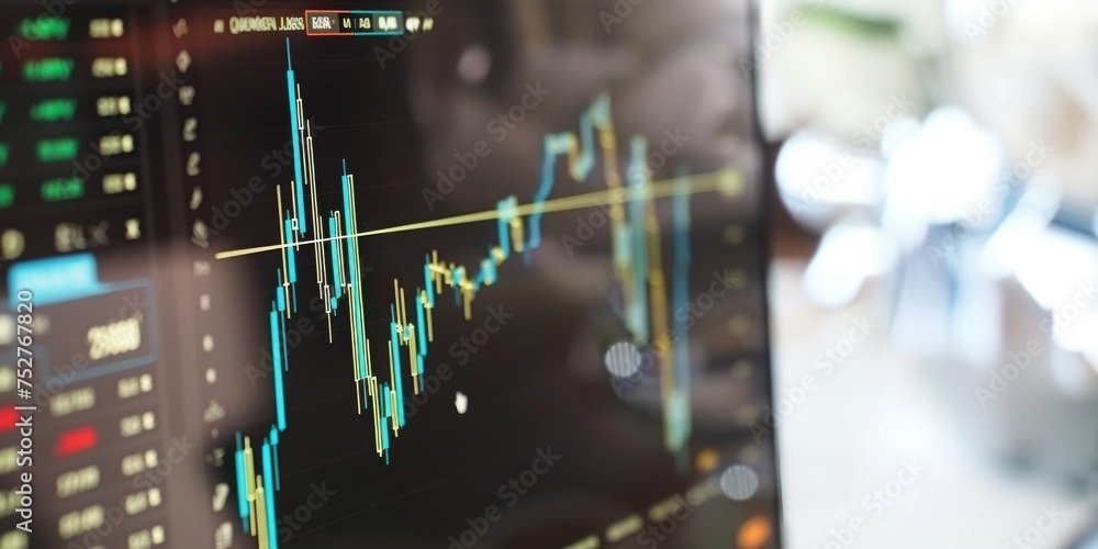 Poster a blurred view of a financial chart, emphasizing the volatile nature of stock market analysis and in