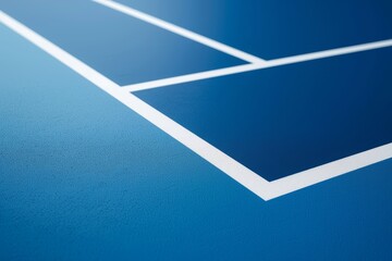 Fondo minimalista de pista de tenis, cancha de deporte azul con líneas blancas - obrazy, fototapety, plakaty