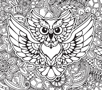 hand draw owl mandala coloring page for adult books