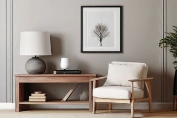 Fototapeta na wymiar Modern living room furniture - armchair, table and lamp