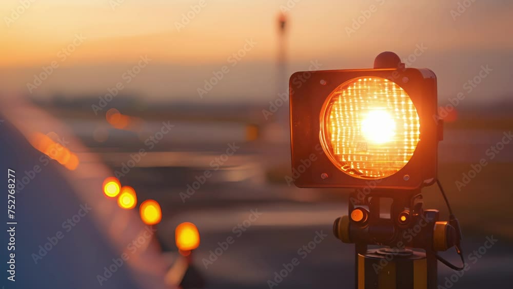 Poster macro shot of a runway end identifier light positioned at the ends of runways to assist pilots in id