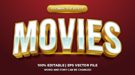 Vector movies cinema text effect 3d film movie red silver chrome gold style editable font effect
