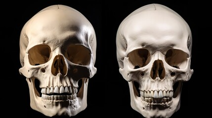 Anatomy Unveiled: Human Skull in Different Angles, Isolated on Black
