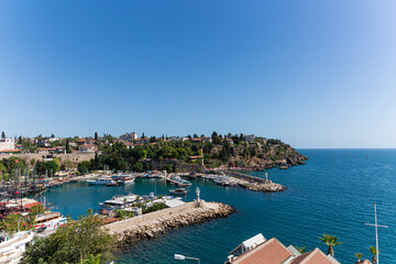 Fototapeta na wymiar View to the port of old city of Antalya