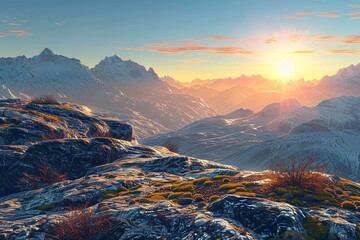 Sunrise on the Mountains A Stunning View of the Sun Setting Over the Rocky Mountains Generative AI
