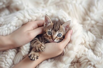 Cuddle Buddies A Kitten and Its Human Share a Cozy Moment Generative AI