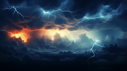 Naklejka premium Lightning in the clouds flashing bright sparks in dense clouds