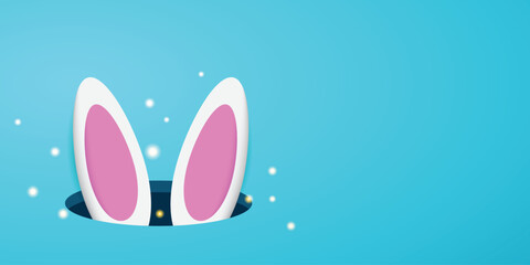 Easter Monday. Rabbit ears surrounded by sparkles and an area for text. Great for Cards, banners, posters, social media and more. Blue background.
