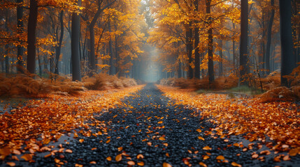 Beautiful autumn forest in national park 'De hoge Veluwe' in the Netherlands. - obrazy, fototapety, plakaty